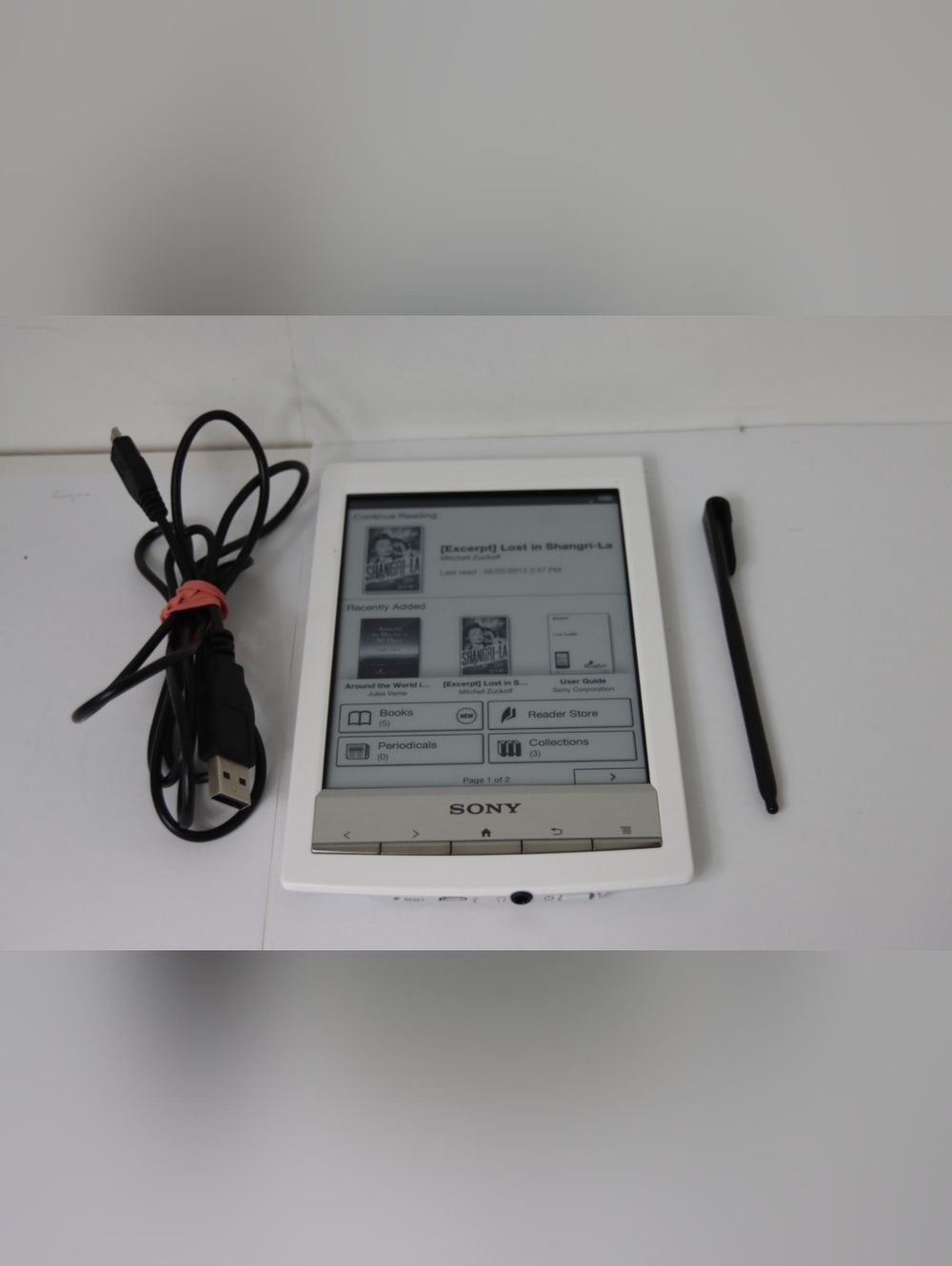 Sony White eBook Reader with Stylus and USB Cable PRS-T1